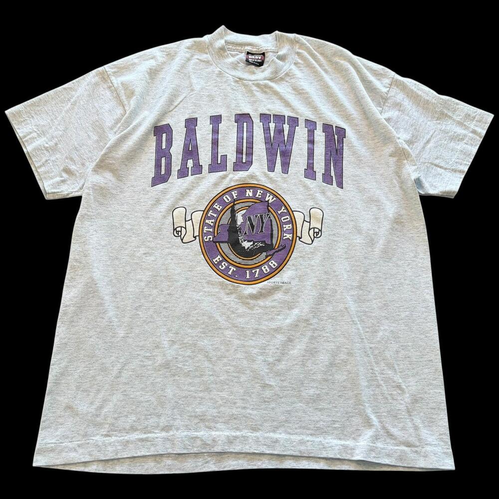 Vintage Baldwin Shirt Mens XL Gray State Of New York College Tee T-Shirt USA